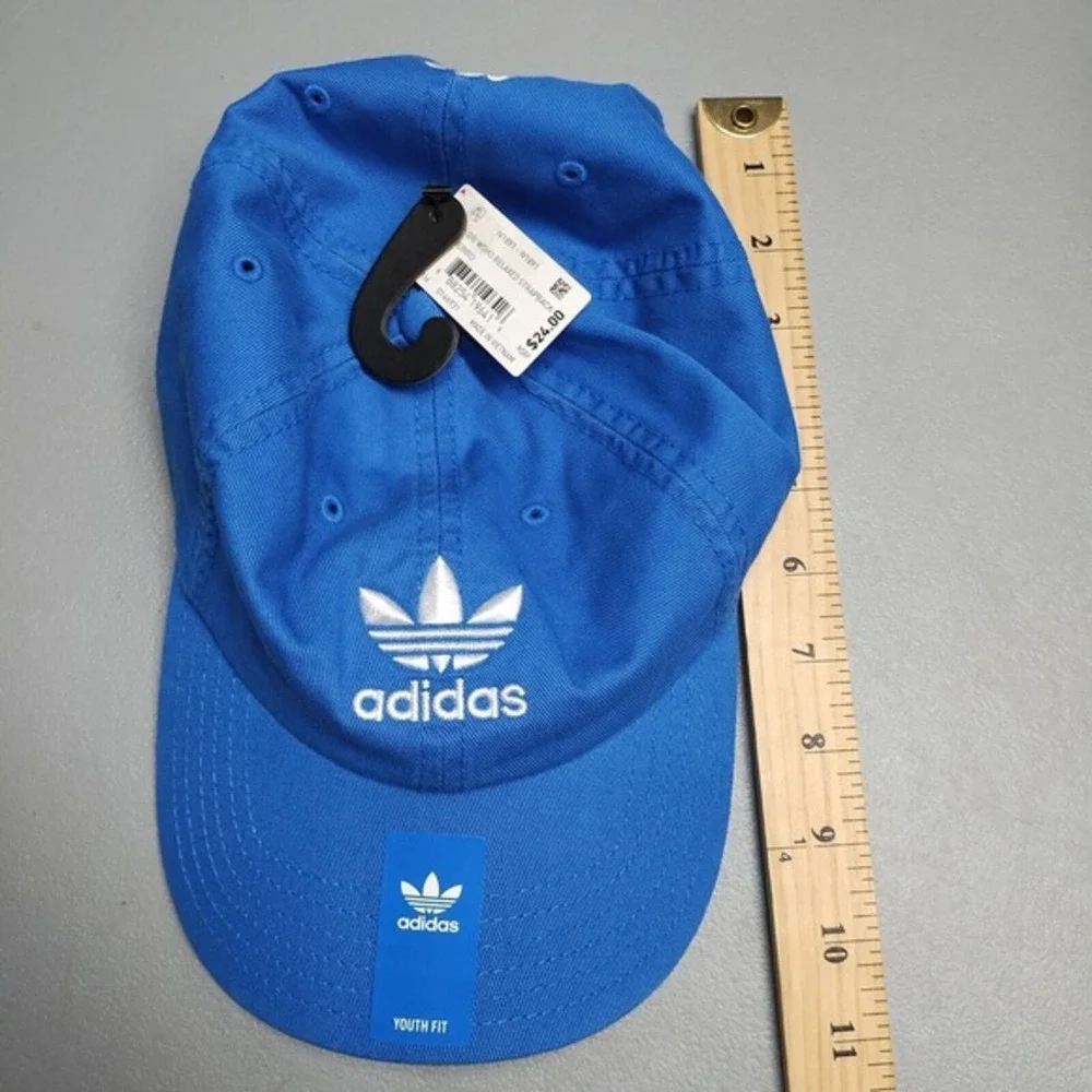 adidas Baseball Cap Youth Blue‎ 100% Cotton Relaxed Fit Adjustable Strapback Hat